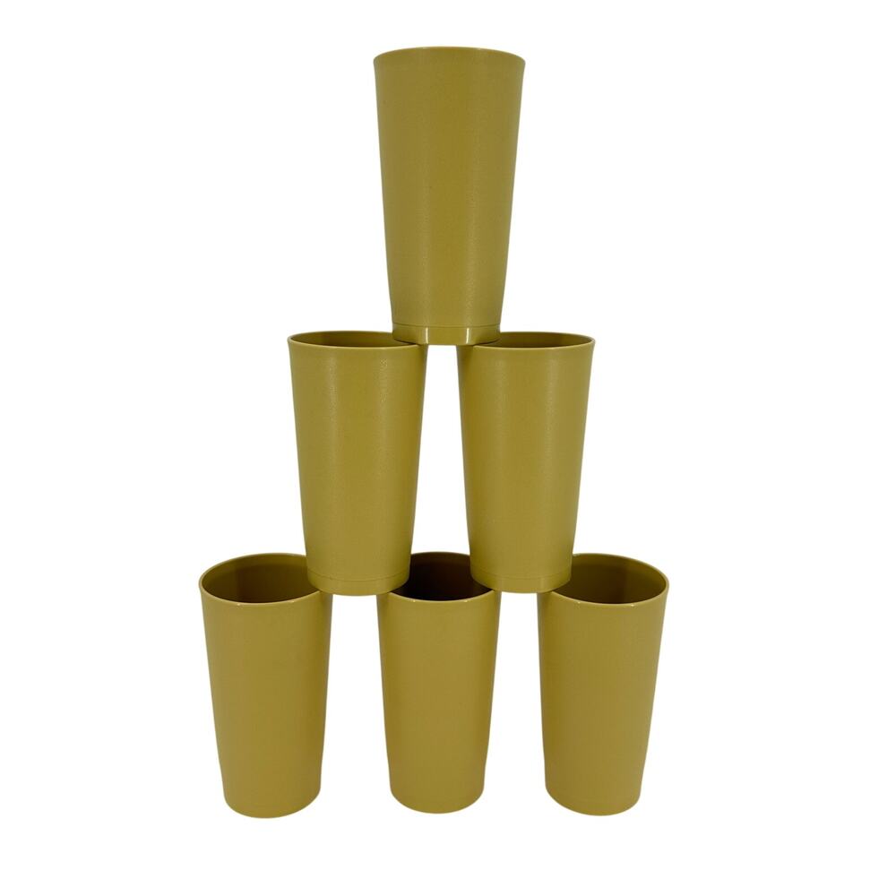 Set of 6 Vintage Tupperware Tumblers #873 Harvest Gold 12oz Cups New Old Stock